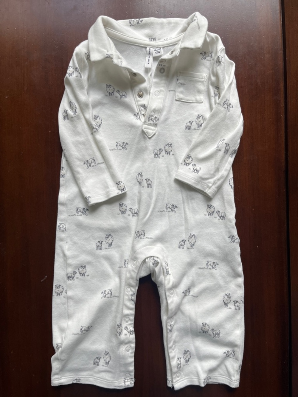 Janie and Jack Polo Romper with Lamb Print